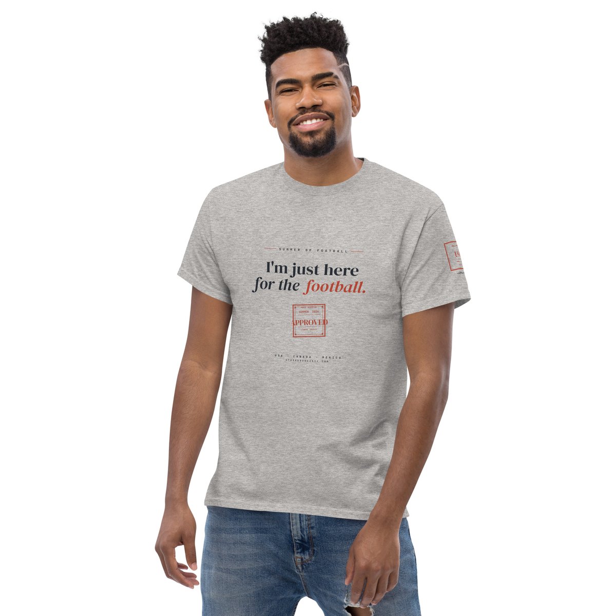 Just Here for the Football USA Tee — worn, front view